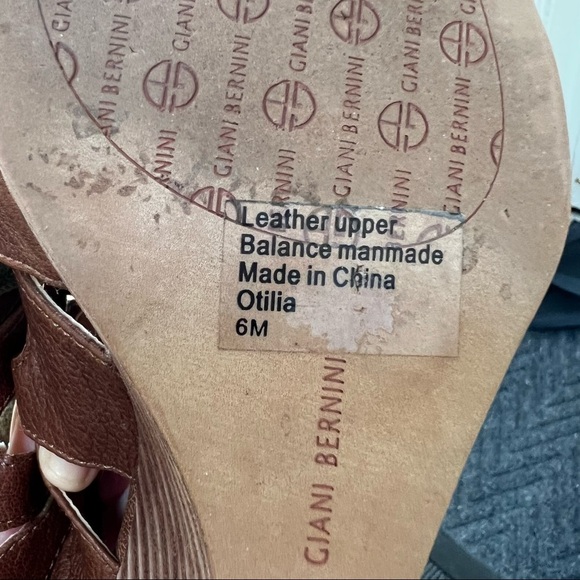 ⭐Giani Bernini Cognac Luggage Leather Strappy Caged Peeptoe Wedge Sandals Size 6 - Picture 7 of 7